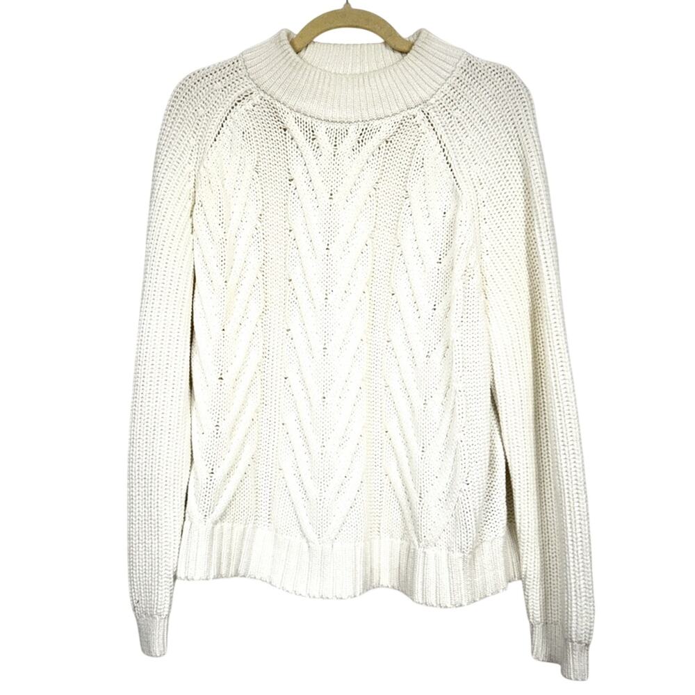 J Crew Winter White Chunky Knit Sweater Womens M Cable Casual Preppy Fall